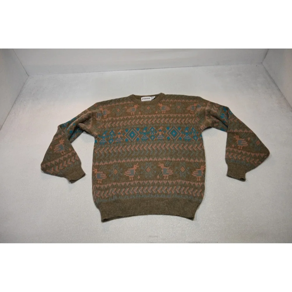 McGregor Sweater Mens XL Brown Blue Geometric Bird Knit Vintage